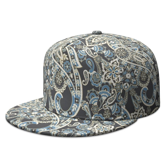 Vibrant Paisley Snapback Hat, Adjustable Flat Bill Cap, Indian-Inspired Ethnic Pattern, Breathable Flat Brim Panel