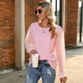thumbnail image 5 of SWSMCLT Women's Long Sleeve Blouse Soft Crewneck Sweat Shirt Sweatshirt Knit Fashion Fall Sheer Spring Home Winter Pink 3X-Large, 5 of 5