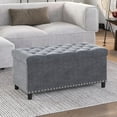 thumbnail image 6 of BELLEZE 35 Inch Storage Ottoman, Button-Tufted Ottoman Linen Storage Bench with Safety Close Hinge, Ottoman with Storage for Living Room, Entryway, Hallway, Foot Rest, Support 300lbs - Grey, 6 of 7
