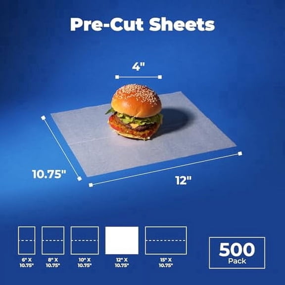 Fit Meal Prep [500 Pack] 12 x 10.75" Wax Paper Sheets for Food, Interfolded Precut Deli Pop Up Grease-Proof Sandwich Paper Wraps, Waterproof for Lunch, Food Basket, Microwave Cover, BBQ