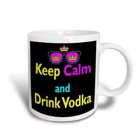 3dRose CMYK Keep Calm Parody Hipster Crown And Sunglasses Keep Calm And Drink Vodka, Ceramic Mug,
