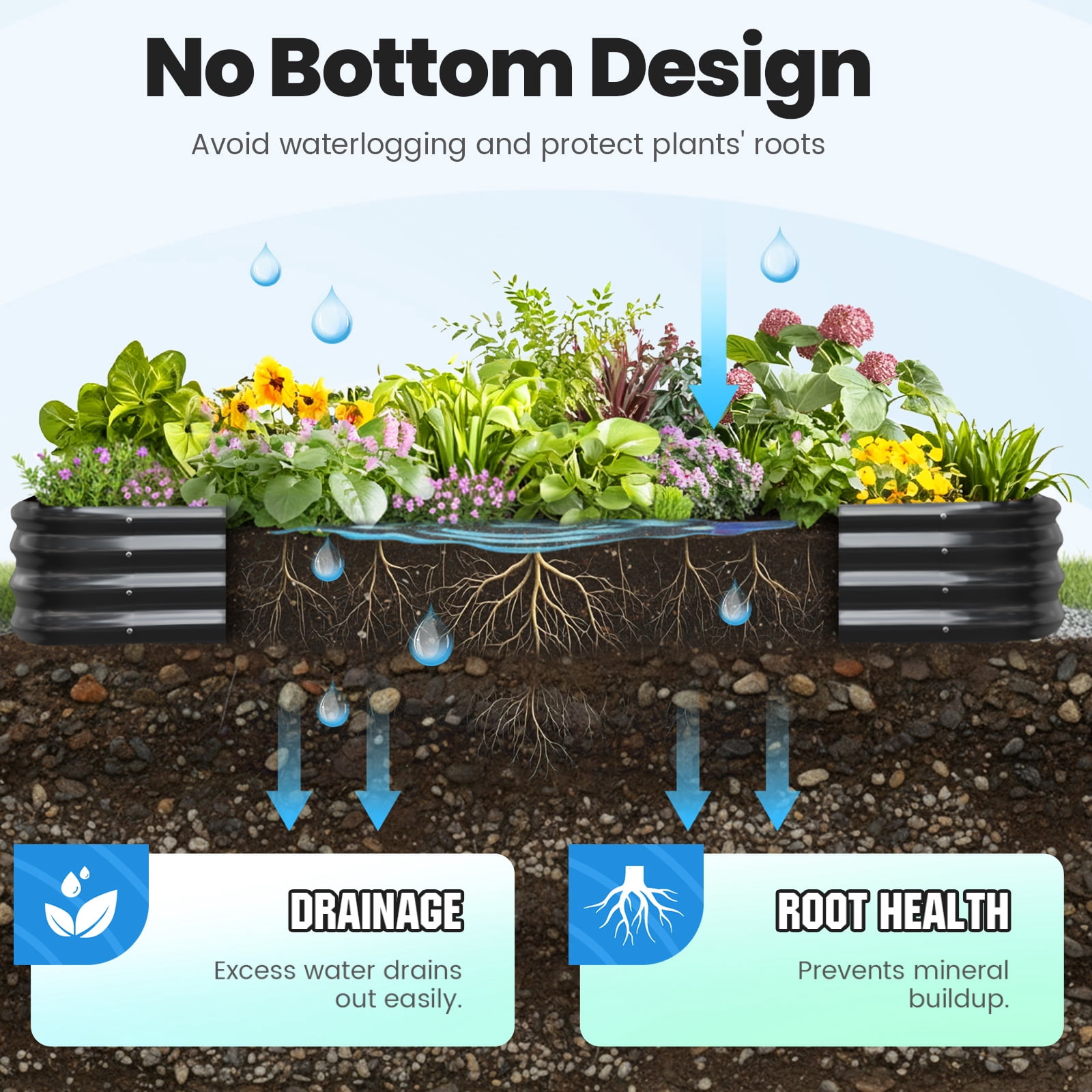 Quictent 6x3x1ft Steel Elevated Raised Garden Bed Kit, Large Gray Outdoor Planting Box