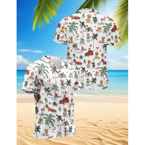 Goldendoodle Hawaiian Shirt for Men, Vintage Style, Button Down Summer Beach Short Sleeve, Sizes S-5XL