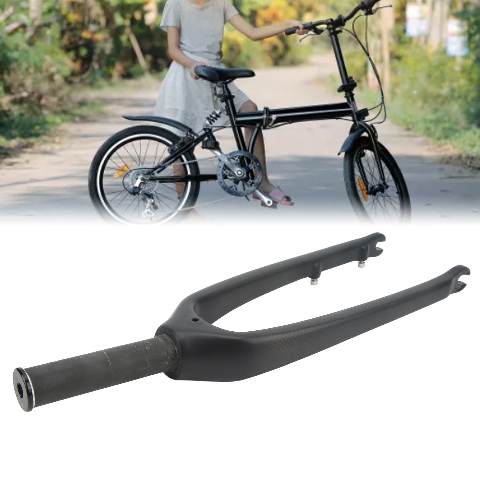 Bike Fork 4.37in Top Tube Stable 20 Inch 3K Matte High Strength Simple Carbon Fiber Bike Front Fork for 28.6mm Straight Tube for Folding Bike