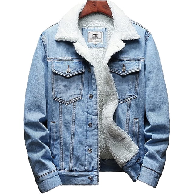 Chaqueta vaquera abrigada para hombre - Abrigo vaquero informal de invierno grueso y cálido, de moda, talla grande, de Tooling Boutique, color liso, de lana, talla grande
