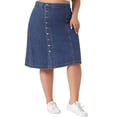 thumbnail image 4 of Agnes Orinda Women's Plus Size Denim Skirt High Waist Button Front Solid Casual A Line Midi Jean Skirts 1X Blue, 4 of 6