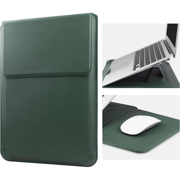 SDES-14 Inch Laptop Sleeve Case Leather Bag with Stand Compatible with Mac Book Pro 14 2021/ASUS Vivobook 14/HP Pavilion X360/IdeaPad 14/Dell HP ASUS Acer Huawei Matebook 14'' PC, Green