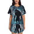 thumbnail image 1 of Xecao Moon Wolf Warrior Pattern Women's Short Sleeve Pajama Set Soft Sleepwear Lounge Set with Button Front Top and Drawstring Shorts with Pockets-X-Large, 1 of 6