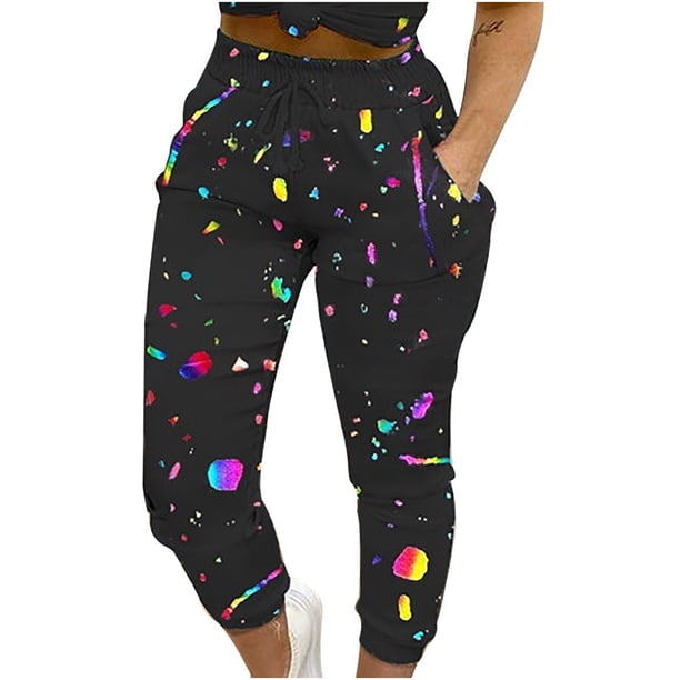 Pantalones casuales de empalme con cordón elástico con estampado de tinte de rayas a la moda para mujer Pompotops ulkah938288