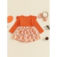 thumbnail image 4 of Suealasg Baby Girls Thanksgiving Outfit 3 6 9 12 18 Months Infant Girls Long Sleeve Turkey Pumpkin Print Romper Dress + Headband Set 2Pcs Newborn Girl Fall Clothing, 4 of 7