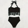 thumbnail image 2 of Fringed Halter Swimsuits Women Fashion Summer Beach Swimwear 2 Piece Tassels High Waisted Bathing Suit (XL, Black), 2 of 7