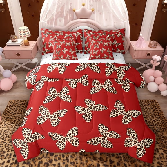 Feelyou Butterfly Twin Bedding Sets 7-Piece, Leopard Cheetah Print Bedding Comforter Set