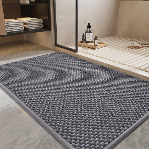 Bath Mat-Super Absorbent Chenille Bathroom Mats-Rubber Backed Bath Mats for Bathroom Non Slip, Easy Clean Bathroom Rugs Front of Bathtub,Shower Room,Sink-24×36, Grey&Darkgrey