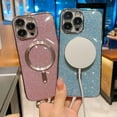 thumbnail image 5 of Magnetic Case for iPhone 12 Glitter Case, Luxury Plating Cute Bling with Camera Lens Protector, Compatible with MagSafe, Slim Thin for Women Girls Protective Clear Phone Case, Blue, 5 of 10