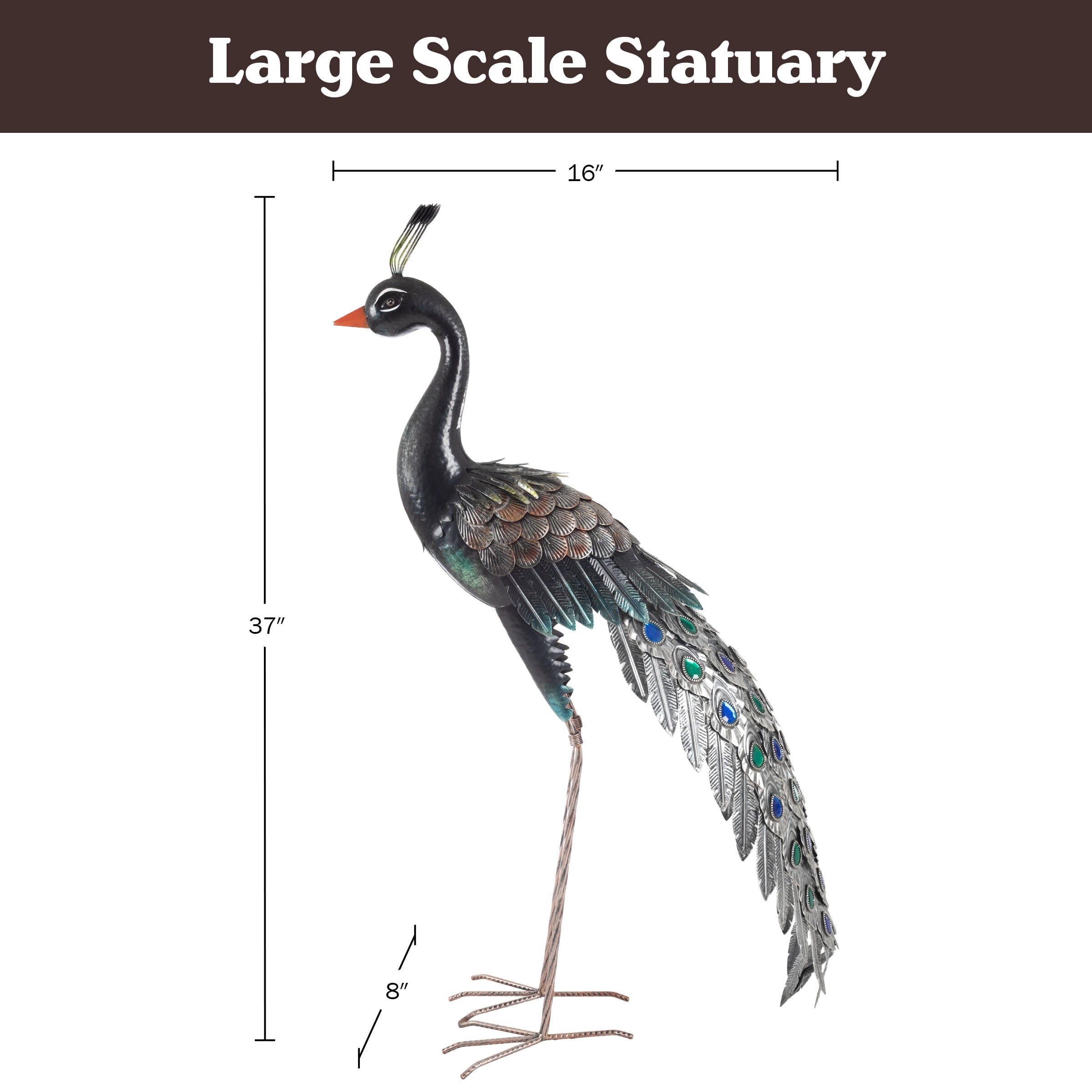 Pure Garden 37” Outdoor Peacock Garden Statue - Metal Yard Art Garden Décor