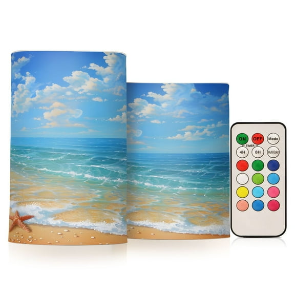 ALAZA Sea Star on Beach Landscape 2 PCs LED Flickering Flameless Candles with Remote Timer Battery Operated Candle