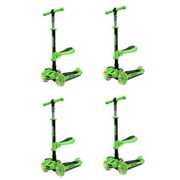 Hurtle ScootKid 3 Wheel Child Ride On Toy Scooter w/ LED Wheels, Green (4 Pack)