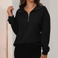thumbnail image 4 of CheerKidz Women's Solid Color Zipper V-neck Long Sleeved Loose Casual Hoodless Sweatshirt Fashion Solid Color Pullover Tops(Black,L), 4 of 8