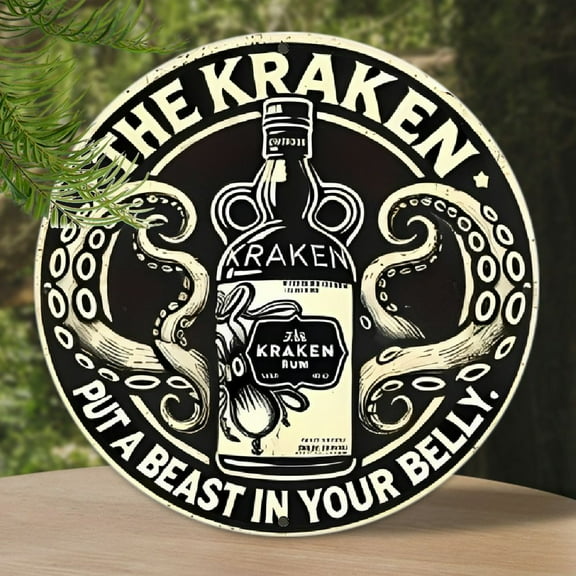 1pc Vintage Kraken Rum Metal Wall Art Sign - Durable Aluminum Decor with Easy-Hang Design, Ideal for Indoor/Outdoor Bedroom, Kitchen, Dining, Bar, Home, Garden, Cafe & Gallery Decor
