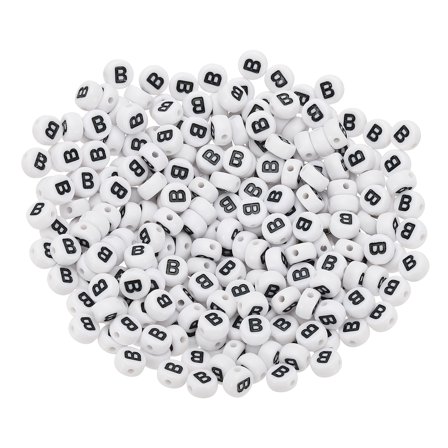 Uxcell Round Letter Beads, 300 Pcs Letter B Acrylic Alphabet Beads White Beads Black Letters for Jewelry Making Bracelets Making Necklaces DIY, Black