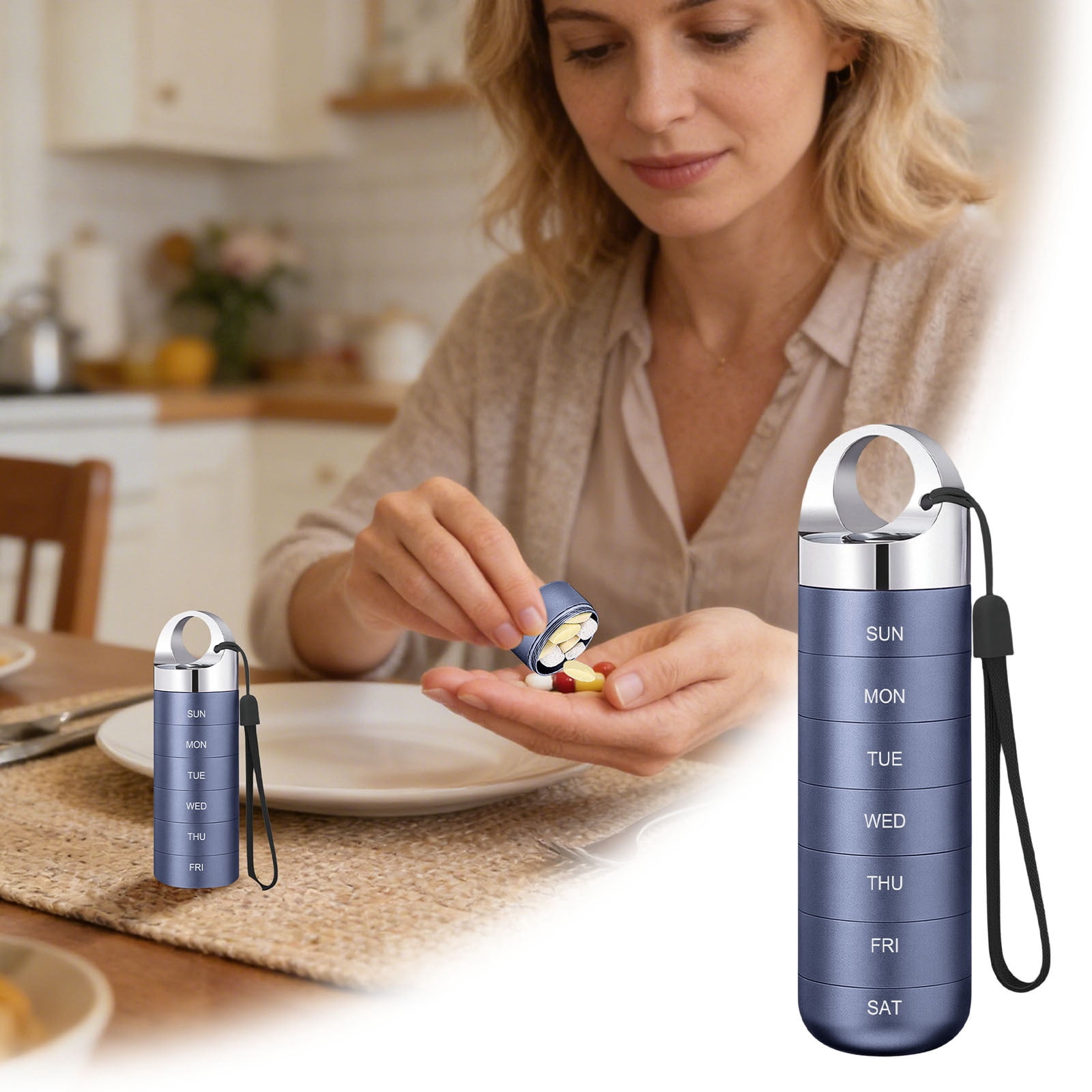 Gytml 7-Day Pill Case, Portable Weekly Pill Organizer, Leak-Proof Daily Pill Box With Lanyard For Travel & Daily Use(Blue-16X4X4Cm)