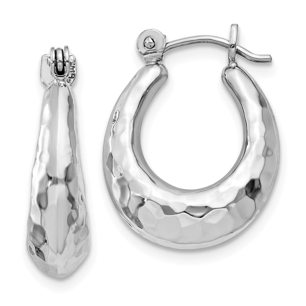 Jewels By Lux 14k White Gold Polished Hammered Hoop Earrings 