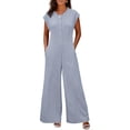 thumbnail image 3 of Women's Short Sleeve Wide Leg Striped Bodysuit Casual Round Neck Bodysuit Button Summer Suit, 3 of 8
