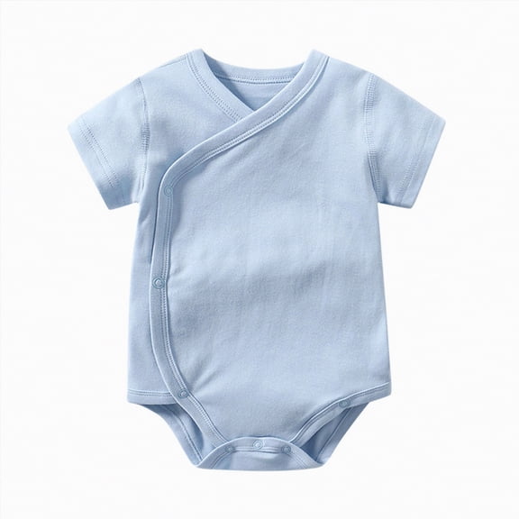 Ccpelsie Toddler Short Sleeve Baby Romper Unisex One-piece Summer Boy and Girl Footless Jumpsuit Snap Closure(Light Blue,6-9 Months)