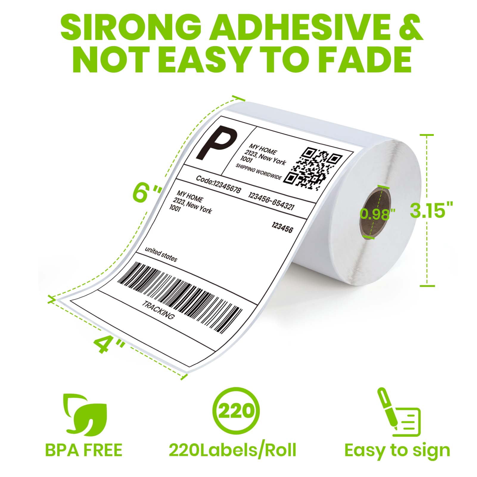 ADHES 4x6 Thermal Shipping Labels 4 Pack, 220 Labels per Roll (880 Total) – Strong Adhesive, Commercial Grade Direct Thermal Printer Labels for Mailing, Packaging, USPS, UPS, FedEx