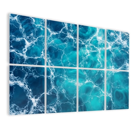 8 Pack Art Acoustic Panels Sound Absorbing Aerial Ocean Waves Turquoise Blue Tones Decorative Soundproof Wall Panels Self Adhesive for Nursery Game Room Bedroom 48 x32
