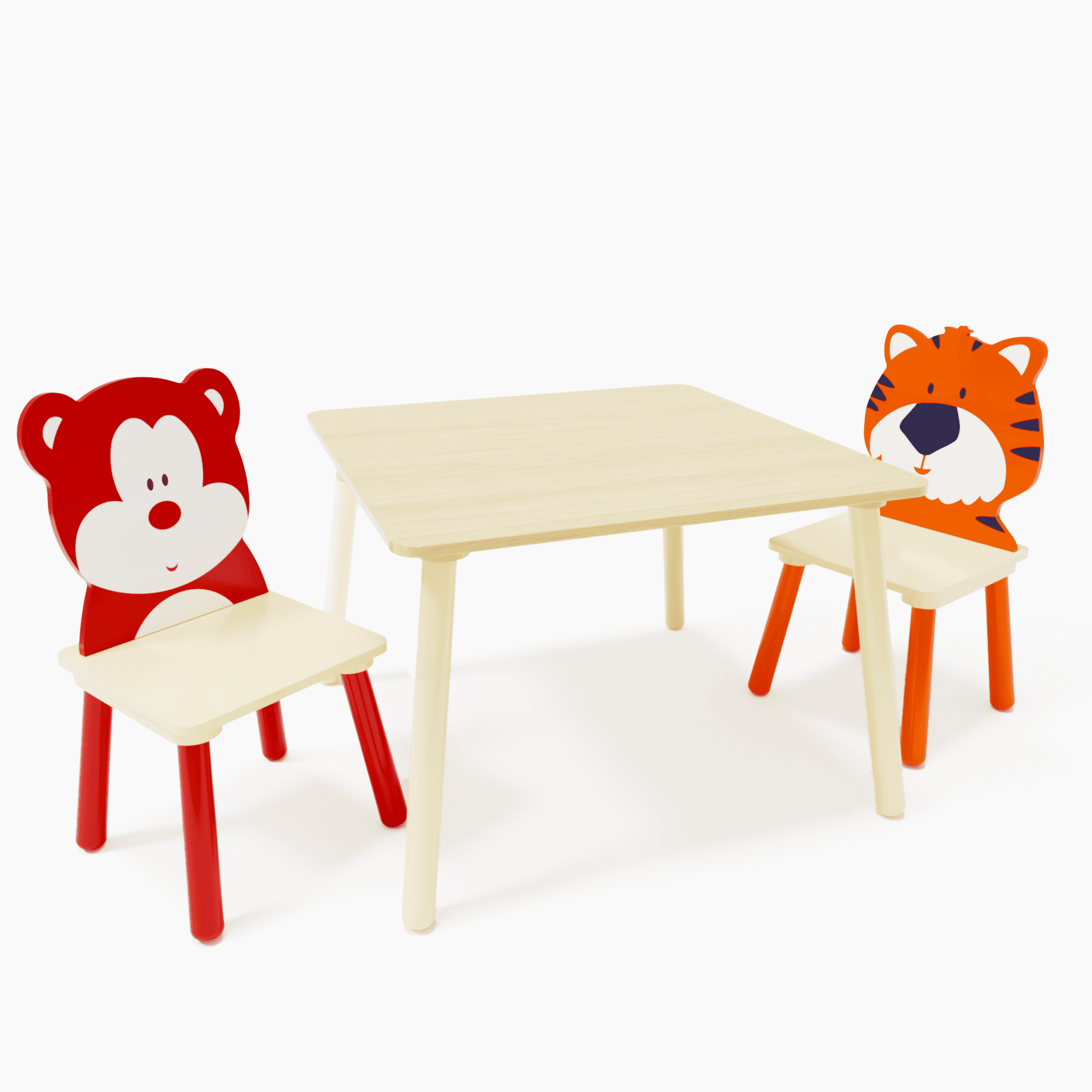 Tansole 3-Piece Adorable Toddler Table and Chair Set with Animal Chairs, Bear/Tiger