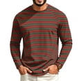 thumbnail image 3 of Mfakffe Shirts For Men Long Sleeve Crew Neck Striped T Shirts Casual Daily Basic Tee Top, 3 of 4