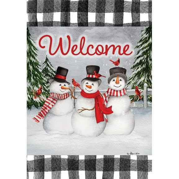 Welcome Snowman Trio - Garden Size, 12 x 18 Inch, Decorative Double Sided, Licensed and Copyrighted Flag , Printed in the USA