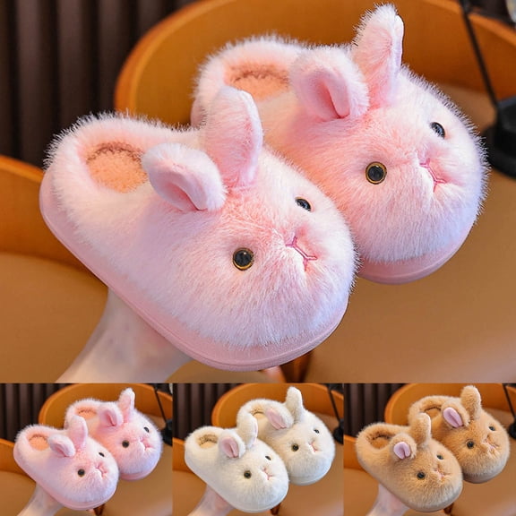 CAIXIA Bunny Kids Toddler Slippers Boys Girls with Memory Foam Lined Novelty Print Non- Sole House Slippers for Kids Fluffy Warm Big Kids Indoor/outdoor Wear Girl Gifts