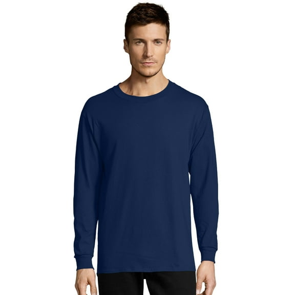 Hanes Essentials Men's Cotton Long Sleeve T-Shirt, Value 4-Pack Navy 2XL