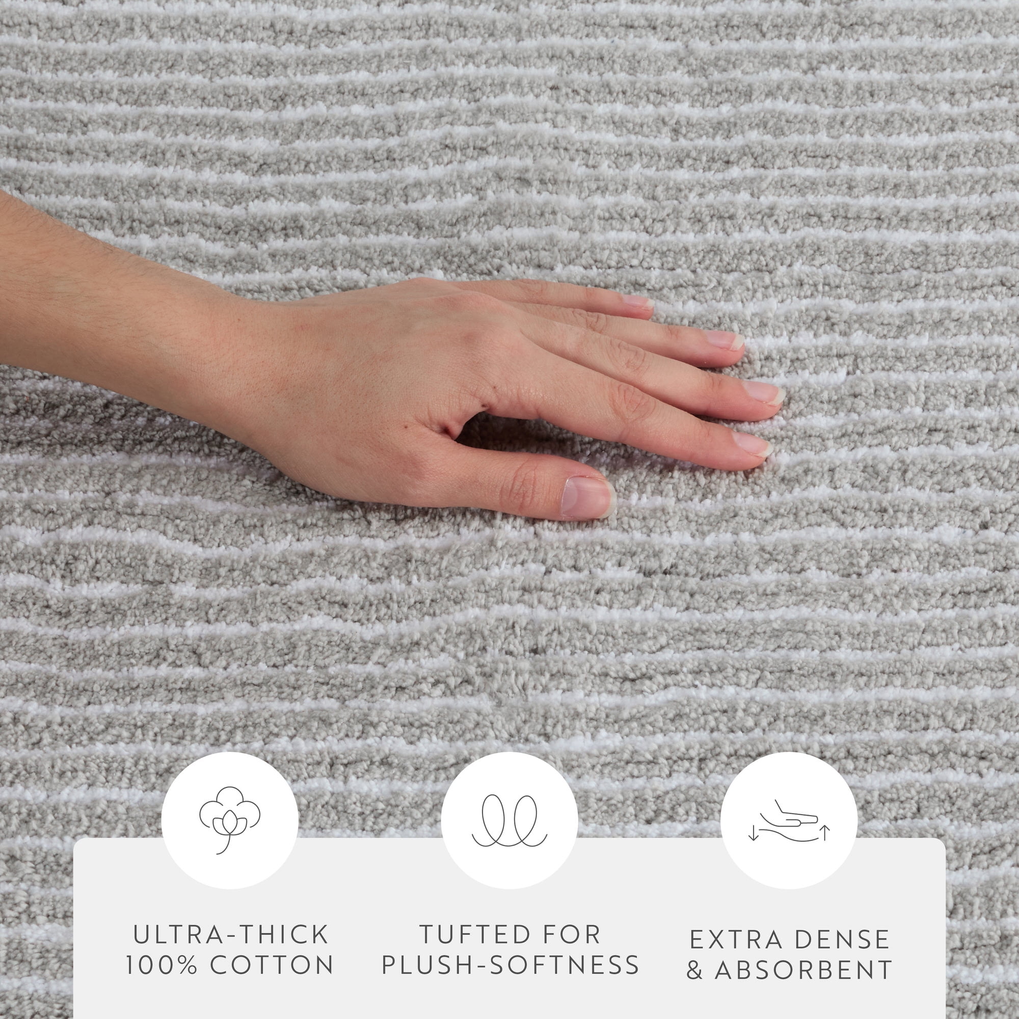 Noble Linens Pinstripe Cotton Bath Mat, 34 in x 21 in, Light Gray