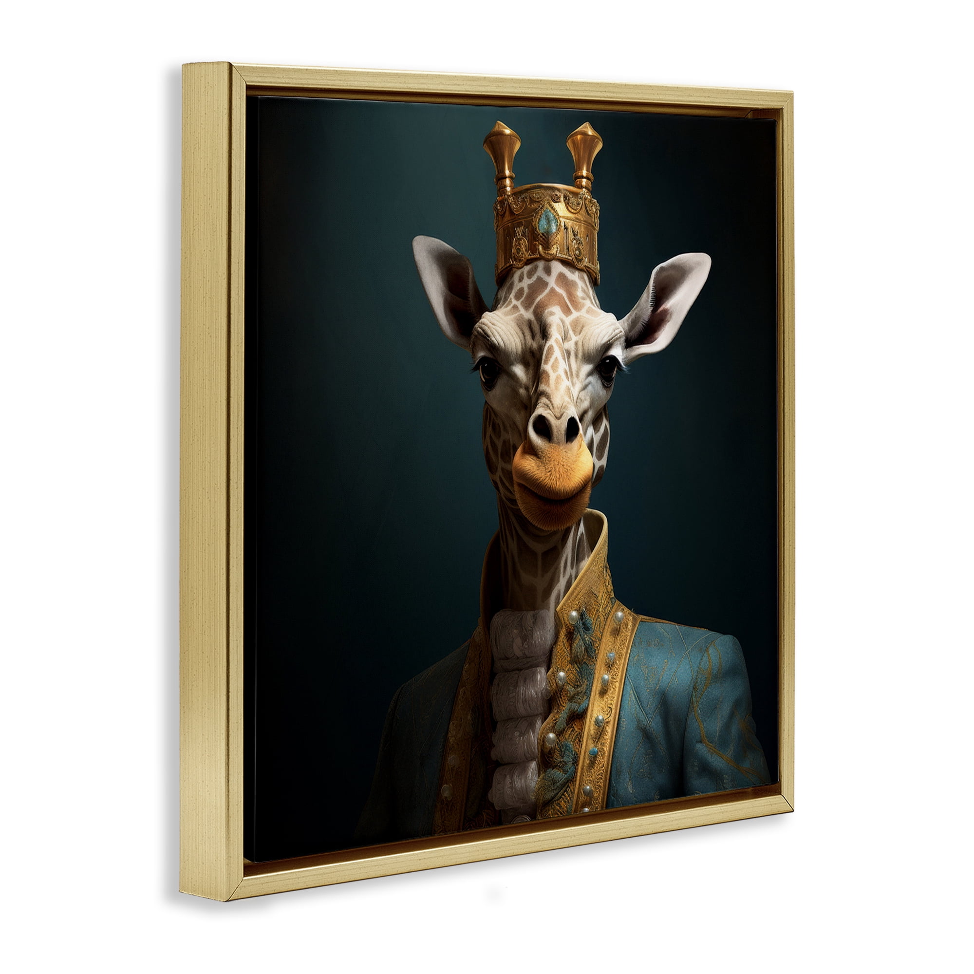 Stupell Industries Giraffe Gaze in Regal Crown Gold Framed Floater Canvas Wall Art, design by Lazar Studio
