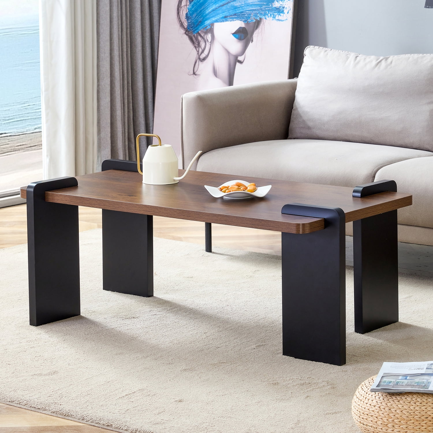 Walnut-colored MDF Coffee Table Modern Minimalist Design, Perfect for Small Spaces and Cozy Living Rooms (39.3*23.6*17.7in)
