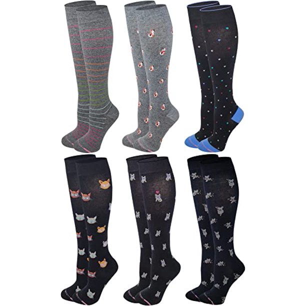 Dr. Motion Women 6 Pairs Everyday Graduted Compression Knee High Socks