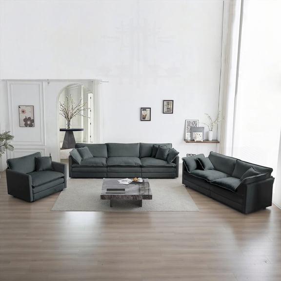 Modern Gray Chenille 3-Piece Sectional Sofa for Living Room - Extra Deep Seat & Oversized