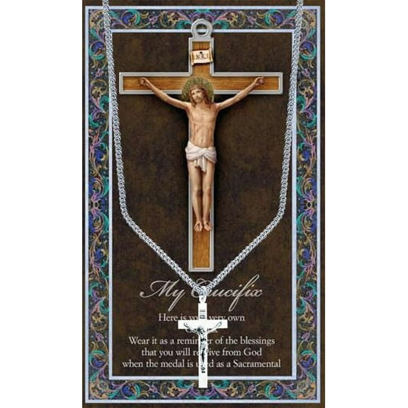 Crucifix Pewter Medal Pendant with Chain, Made in USA