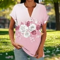 thumbnail image 5 of Floral Print Casual Tops for Women Summer Lightweight Elegant Tees Rolled Cuff Cap Short Sleeve Tops Button V Neck Ladies Work Tshirt Pink Tops,Size S-2XL, 5 of 7