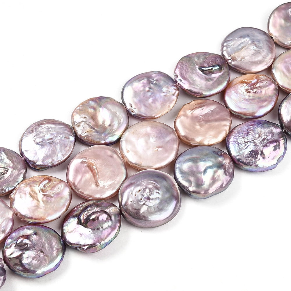 1Strand Natural Baroque Keshi Pearl Beads Strands Nucleated Pearl Flat Round 19~23x18~21x4~10.5mm Hole: 0.7mm about 18pcs/strand