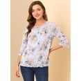 thumbnail image 3 of INSPIRE CHIC Women's Floral Print Chiffon Ruffle 3/4 Sleeve Flowy Blouse, 3 of 6