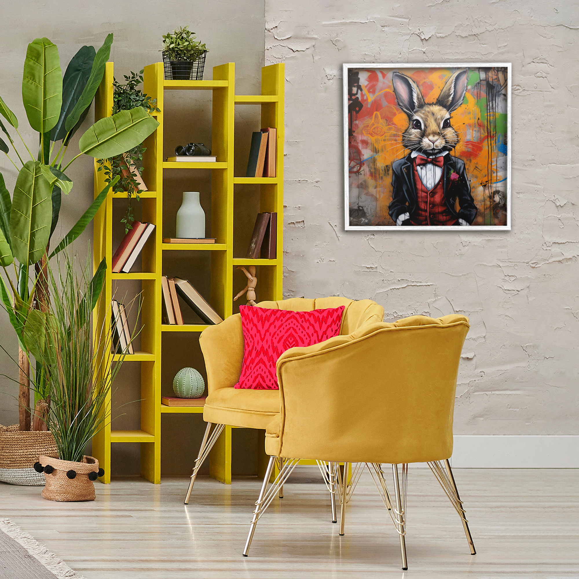 Stupell Industries Urban Graffiti Rabbit Animals & Insects Painting White Framed Art Print Wall Art, 24 x 24