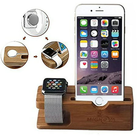 Apple Watch Stand, Mignova Bamboo Wood Charging Dock Charge Station Stock Cradle Holder for Apple Watch Series 3 / 2 / 1 Both 38mm and 42mm & iPhone X XS XR XS Max  / 8 / 7 / 6 /