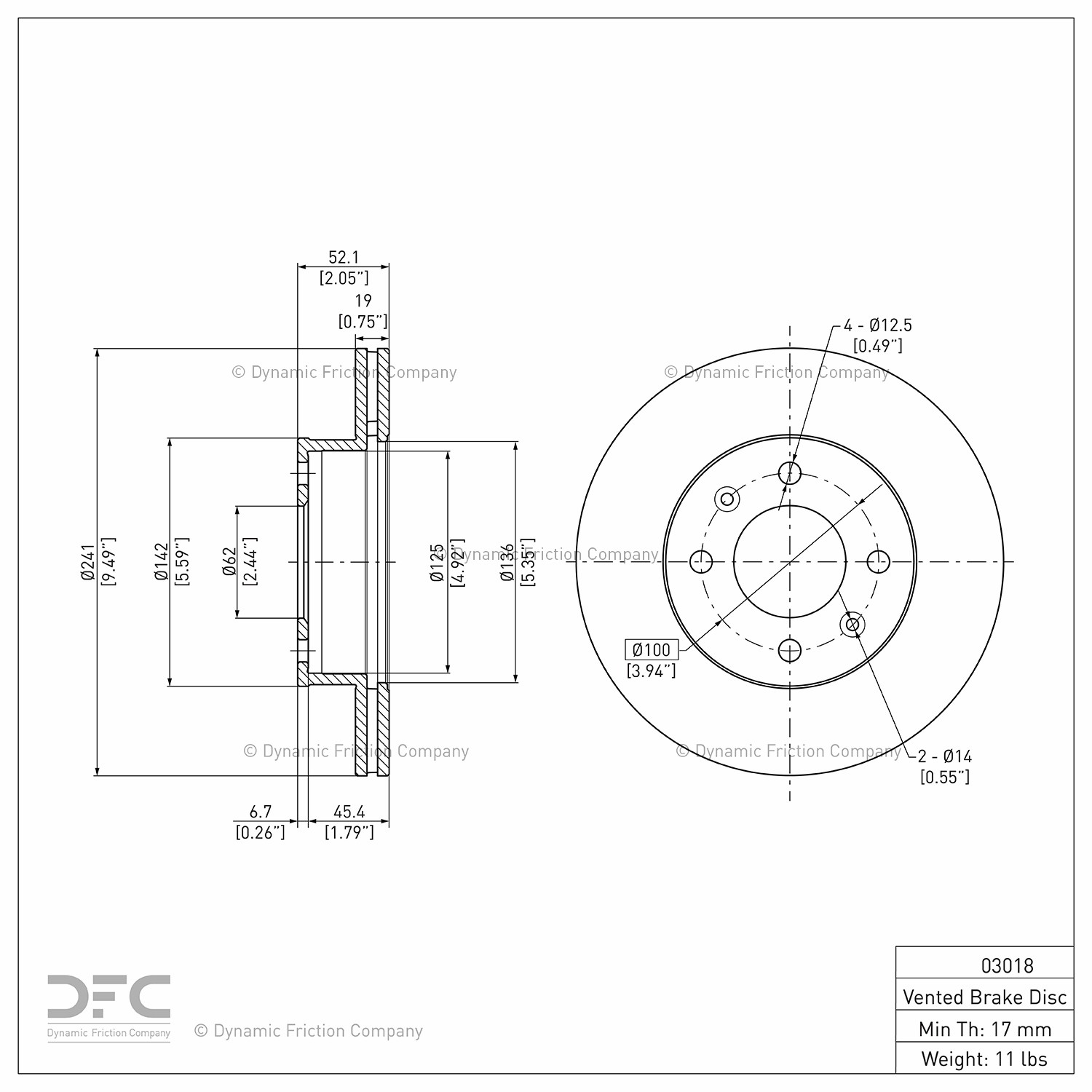Front Dynamic Friction Company Disc Brake Rotor 600-03018 (1) For 2003-2005 Hyundai Accent, 2004-2006 Dodge Verna