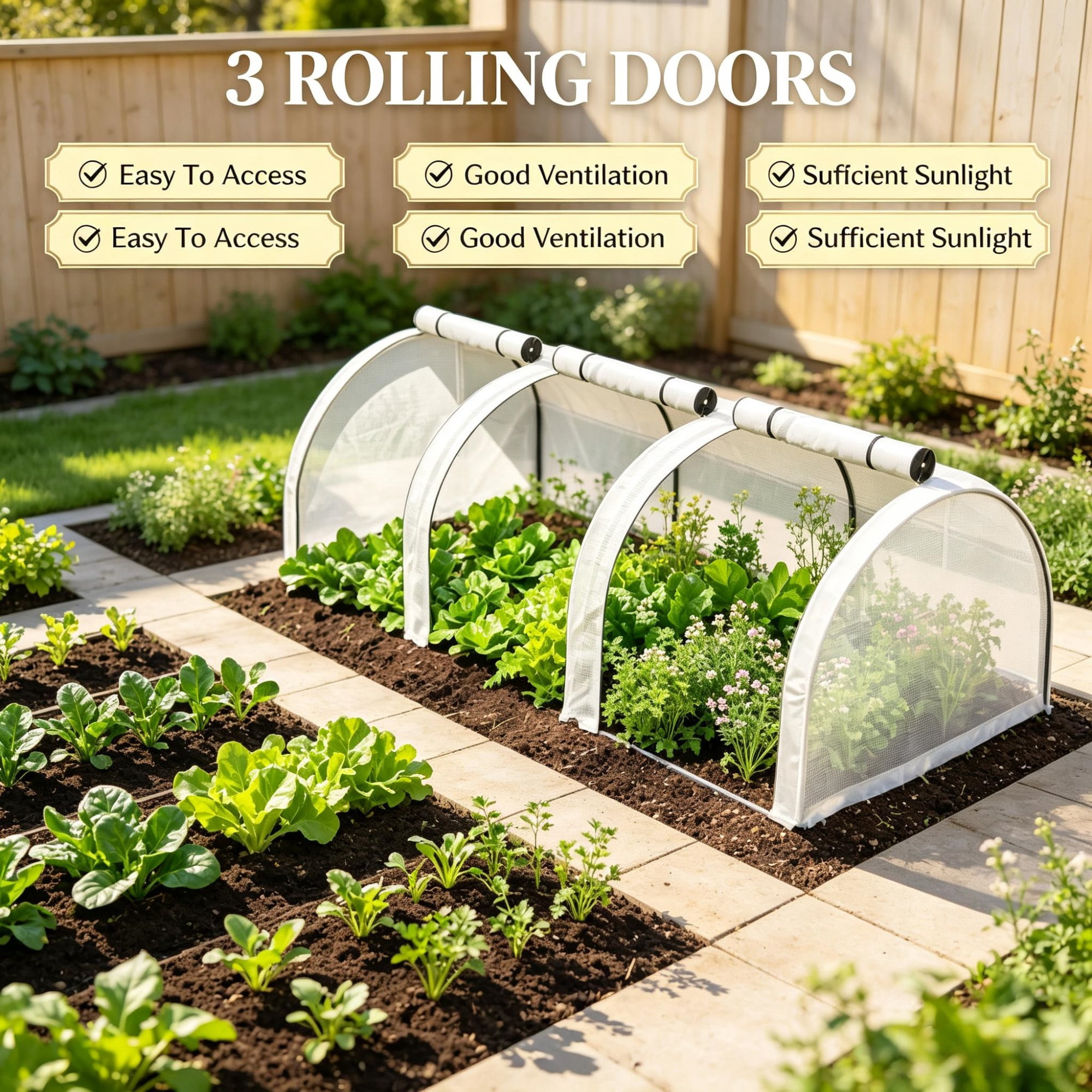 Mini Tunnel Greenhouse, Portable Outdoor Garden Structure, 3 Zipper Doors, Water/UV Resistant PE Cover, White 9.7' x 3' x 2.5'
