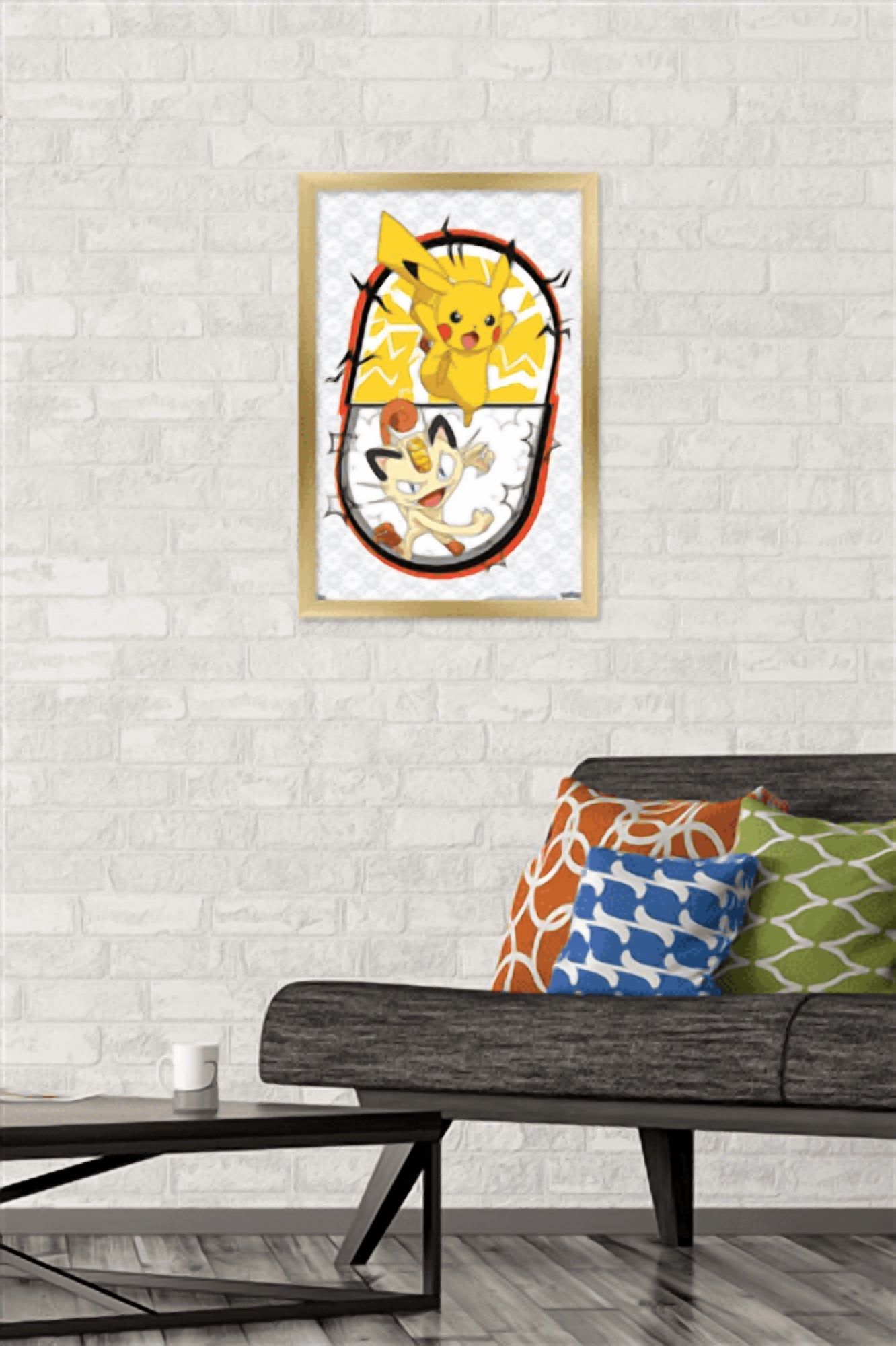 Pokemon - Pikachu Meowth Battle Wall Poster, 14.725" x 22.375" Framed