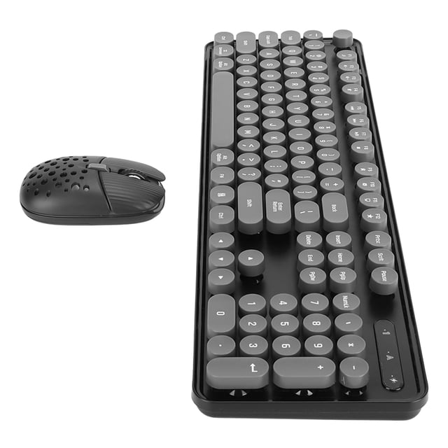 Clavier et Souris, Souris pour Ordinateur Portable 2,4 g 3 DPI, Clavier de Jeu Mécanique Style Machine à Écrire Rétro à Touches Rondes Colorées, avec Pavé Numérique, pour Bureau, Jeux